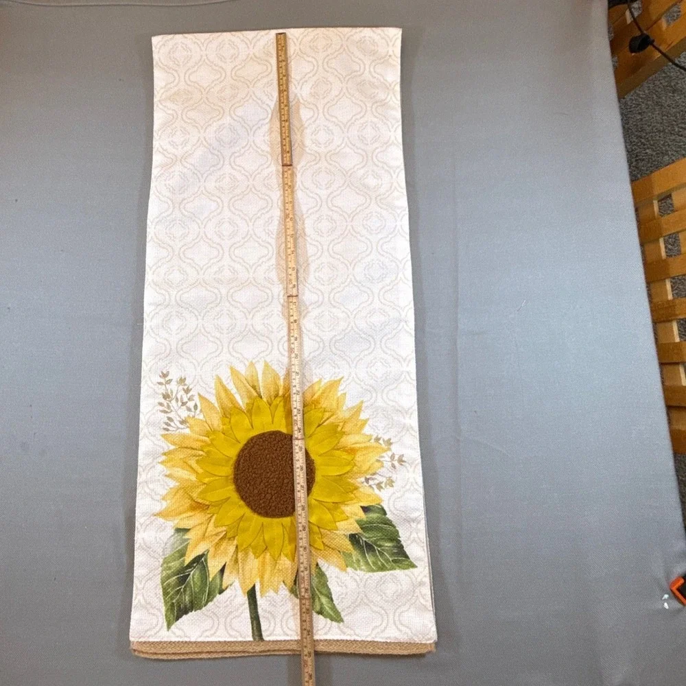 Rachel Ashwell The Farmhouse Sunflower Table Runner Yellow Floral Jute Trim 72in